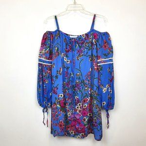 WAYF Revolve Blue Botanical Floral Cold Shoulder Mini Dress, Size Small, GUC